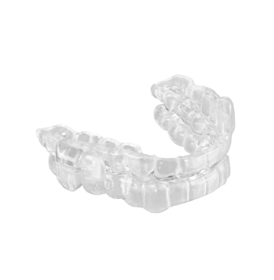 Clear oral appliance against white background